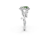 White gold Fancy Green Oval Cut Diamond Halo Ring with Vintage Split Shank and Four-Prong Setting_93