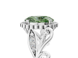 White gold Fancy Green Oval Cut Diamond Halo Ring with Vintage Split Shank and Four-Prong Setting_96