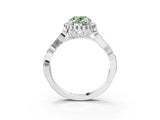 White gold Fancy Green Oval Cut Diamond Halo Ring with Vintage Split Shank and Four-Prong Setting_98