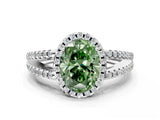 White gold Fancy Green Oval Cut Diamond Halo Split Shank Engagement Ring_98