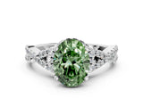 White gold Fancy Green Oval Cut Diamond  Halo Twist Band Solitaire Prong Setting Ring_12