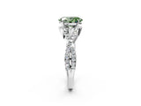 White gold Fancy Green Oval Cut Diamond  Halo Twist Band Solitaire Prong Setting Ring_14
