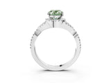 White gold Fancy Green Oval Cut Diamond  Halo Twist Band Solitaire Prong Setting Ring_15