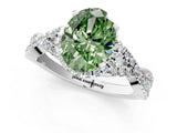 White gold Fancy Green Oval Cut Diamond  Halo Twist Band Solitaire Prong Setting Ring_25