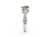 White gold Fancy Green Oval Cut Diamond  Halo Twist Band Solitaire Prong Setting Ring_26