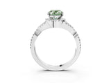White gold Fancy Green Oval Cut Diamond  Halo Twist Band Solitaire Prong Setting Ring_57