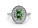White gold Fancy Green Oval  Cut Diamond Milgrain Floral Halo Engagement Ring with Pavé Band_15