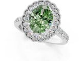 White gold Fancy Green Oval  Cut Diamond Milgrain Floral Halo Engagement Ring with Pavé Band_16