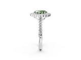 White gold Fancy Green Oval  Cut Diamond Milgrain Floral Halo Engagement Ring with Pavé Band_17