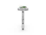 White gold Fancy Green Oval Cut Diamond Milgrain Halo Engagement Ring with Round Pavé Band and Prong Setting_14