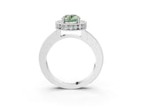 White gold Fancy Green Oval Cut Diamond Milgrain Halo Engagement Ring with Round Pavé Band and Prong Setting_15
