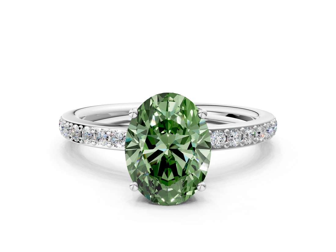 White gold Fancy Green Oval  Cut Diamond Pavé Band Ring with Four-Prong Setting_24