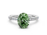 White gold Fancy Green Oval  Cut Diamond Pavé Band Ring with Four-Prong Setting_24