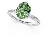 White gold Fancy Green Oval  Cut Diamond Pavé Band Ring with Four-Prong Setting_25