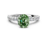 White gold Fancy Green Oval Cut Diamond Pavé Band Solitaire Ring with Prong Setting_92