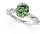 White gold Fancy Green Oval Cut Diamond Pavé Band Solitaire Ring with Prong Setting_94