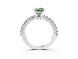 White gold Fancy Green Oval Cut Diamond Pavé Band Solitaire Ring with Prong Setting_95
