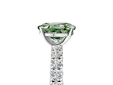 White gold Fancy Green Oval Cut Diamond Pavé Band Solitaire Ring with Prong Setting_97