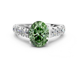 White gold Fancy Green Oval  Cut Diamond Pavé Band Solitaire with Four-Prong Setting_3