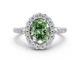 White gold Fancy Green Oval Cut Diamond Pavé Halo Ring with Four-Prong Setting_48
