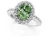 White gold Fancy Green Oval Cut Diamond Pavé Halo Ring with Four-Prong Setting_49
