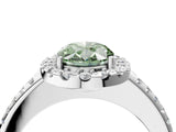 White gold Fancy Green Oval Cut Diamond Pavé Halo Ring with Four-Prong Setting_52