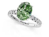 White gold Fancy Green Oval Cut Diamond Pavé Solitaire Ring with Round Band and Prong Setting_14