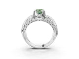 White gold Fancy Green Oval Cut Diamond Pave Art Deco Split Shank Ring with Four-Prong Setting_3