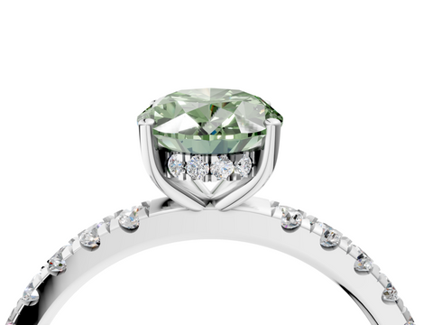 White gold Fancy Green Oval  Cut Diamond Pave Band Solitaire Ring with Four-Prong Setting_28