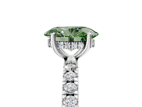 White gold Fancy Green Oval  Cut Diamond Pave Band Solitaire Ring with Four-Prong Setting_29