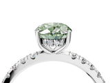 White gold Fancy Green Oval Cut Diamond Pave Band Solitaire Ring with Round  and Prong Setting_122