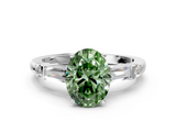 White gold Fancy Green Oval  Cut Diamond Ring with Baguette Side Stones, Channel Set Band, and Four-Prong Setting_3