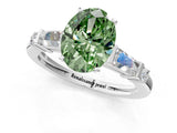 White gold Fancy Green Oval  Cut Diamond Ring with Baguette Side Stones, Channel Set Band, and Four-Prong Setting_37