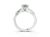 White gold Fancy Green Oval  Cut Diamond Ring with Baguette Side Stones, Channel Set Band, and Four-Prong Setting_39