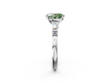White gold Fancy Green Oval  Cut Diamond Ring with Baguette Side Stones, Channel Set Band, and Four-Prong Setting_5
