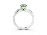 White gold Fancy Green Oval  Cut Diamond Ring with Baguette Side Stones, Channel Set Band, and Four-Prong Setting_6