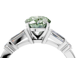 White gold Fancy Green Oval  Cut Diamond Ring with Baguette Side Stones, Channel Set Band, and Four-Prong Setting_7
