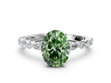 White gold Fancy Green Oval Cut Diamond Ring with Marquise and Round  Side Stones and Four-Prong Setting_75