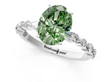 White gold Fancy Green Oval Cut Diamond Ring with Marquise and Round  Side Stones and Four-Prong Setting_76