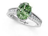 White gold Fancy Green Oval Cut Diamond Ring with Milgrain Pavé Band and Four-Prong Setting_24