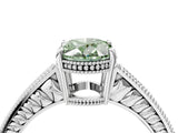 White gold Fancy Green Oval Cut Diamond Ring with Milgrain Pavé Band and Four-Prong Setting_26
