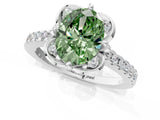 White gold Fancy Green Oval Cut Diamond Ring with Pavé Band and Floral Prong Setting_40