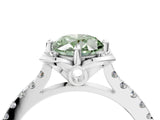White gold Fancy Green Oval Cut Diamond Ring with Pavé Band and Floral Prong Setting_43