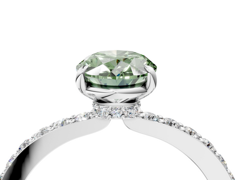 White gold Fancy Green Oval  Cut Diamond Ring with Pavé Band and Four-Prong Setting_54