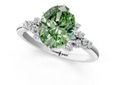 White gold Fancy Green Oval Cut Diamond Ring with Side Stones and Four-Prong Setting_13