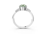White gold Fancy Green Oval Cut Diamond Ring with Side Stones and Four-Prong Setting_258