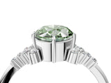 White gold Fancy Green Oval Cut Diamond Ring with Side Stones and Four-Prong Setting_258