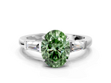 White gold Fancy Green Oval  Cut Diamond Ring with Tapered Baguette Side Stones in Four-Prong Setting_3