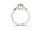 White gold Fancy Green Oval  Cut Diamond Ring with Tapered Baguette Side Stones in Four-Prong Setting_6