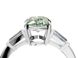 White gold Fancy Green Oval  Cut Diamond Ring with Tapered Baguette Side Stones in Four-Prong Setting_7